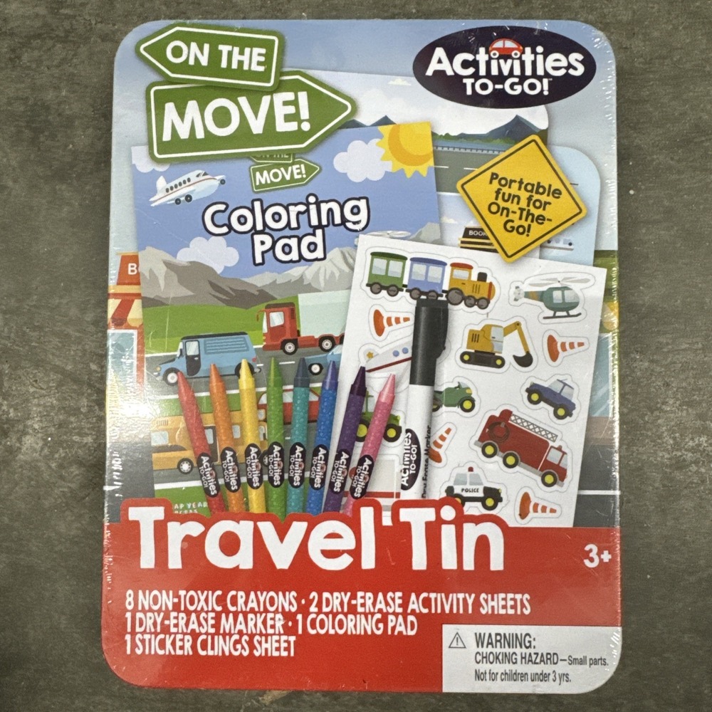 Activities-to-Go Travel Tin ON THE MOVE Coloring Pad and more NEW & SEALED